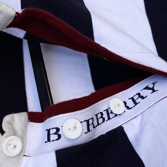 Burberry London Navy Blue Striped Rugby Long Sleeve Polo Embroidered! - Picture 4 of 7